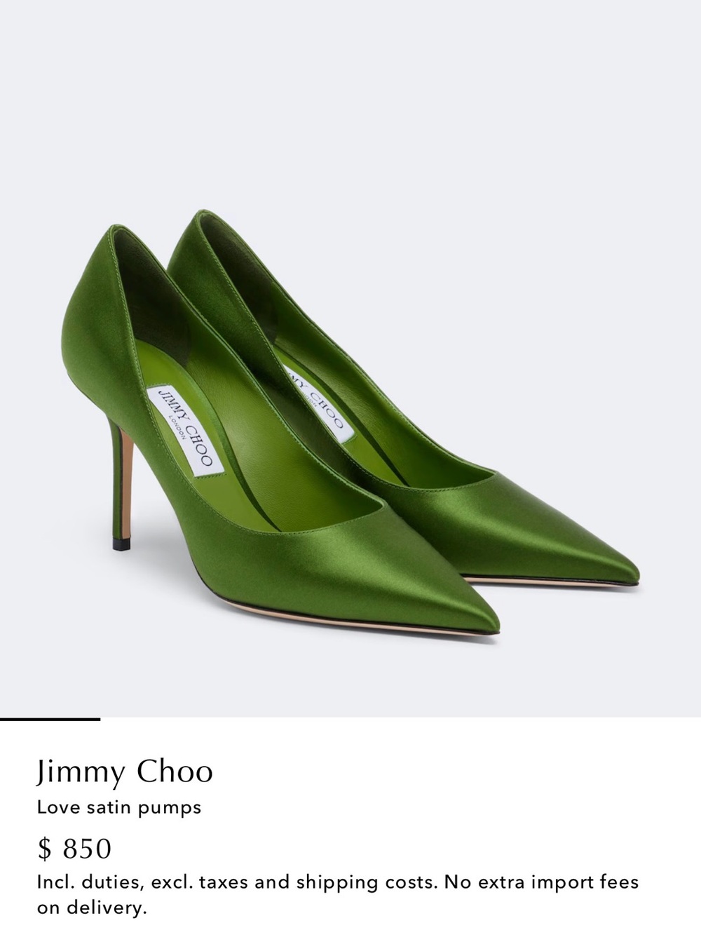 New Season! Jimmy Choo Lime Green Satin Pointed-Toe Pumps